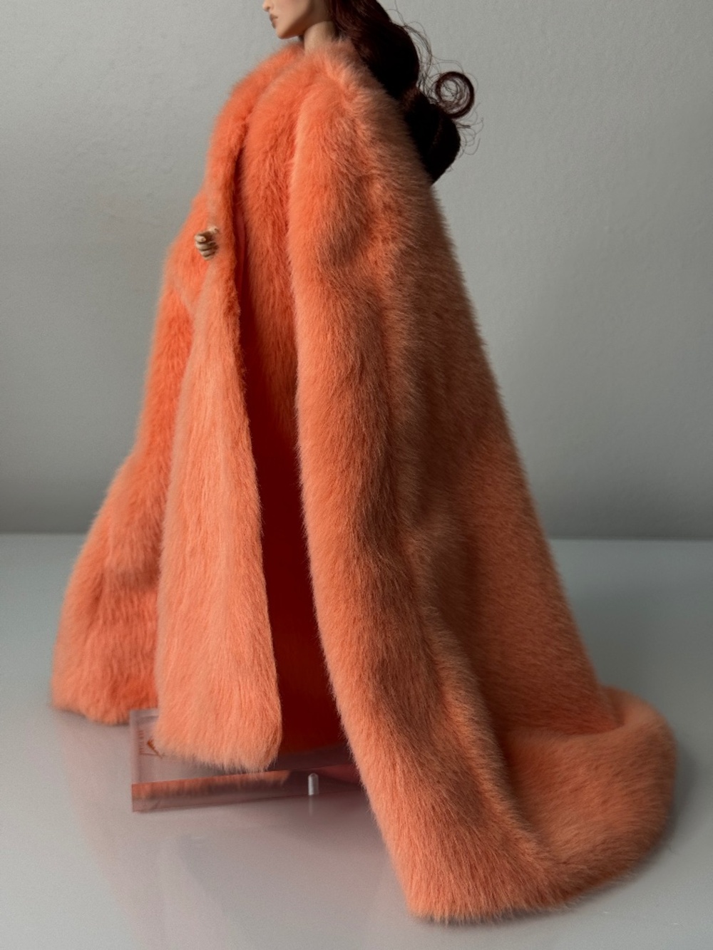 Integrity Jason Kramer Step Repeat Taliyah Floor-Length Fur Cape Coat Long Peach